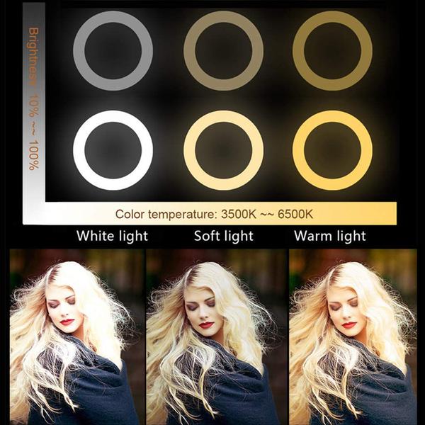 Imagem de Ring Light Iluminador Luz Led Anel 16cm 3 Cores Selfie Foto Vídeo Makeup Youtuber + Mini Tripé Flexível Câmera Celular