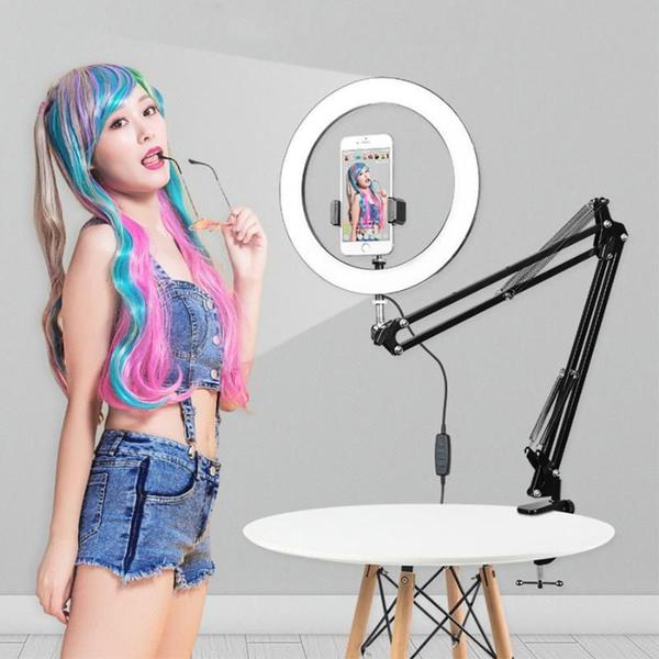 Imagem de Ring Light Iluminador Luz Led Celular + Suporte Braço Articulado Pedestal de Mesa Podcast Maquiagem Gravação de Vídeo