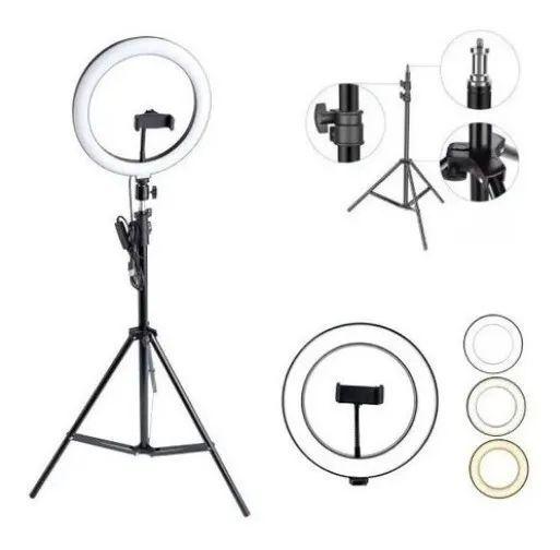 Imagem de Ring Light Iluminador para Blogueira Portátil 26cm Tripé 2m