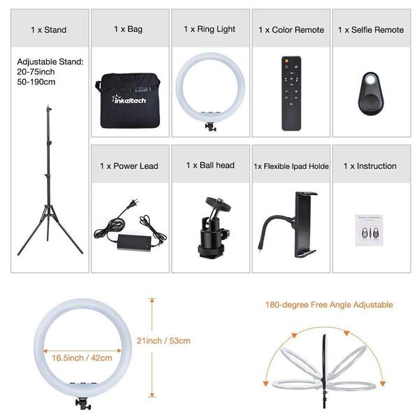 Imagem de Ring Light Inkeltech 53 cm com tripé e suporte para telefone 3000K-6000K