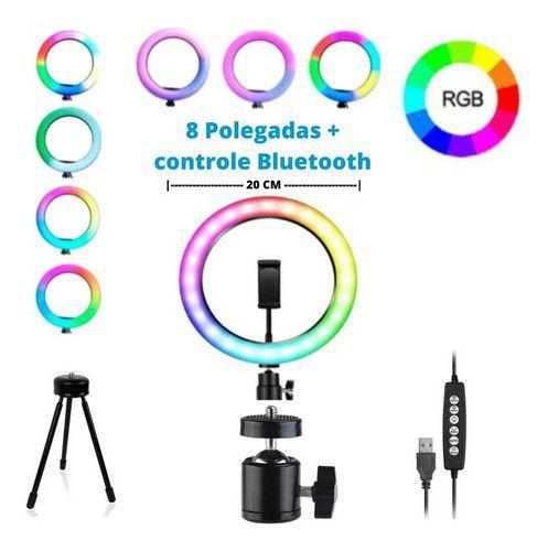 Imagem de Ring Light kit Youtuber 8 pol + Tripé Suporte Câmera Rgb cores