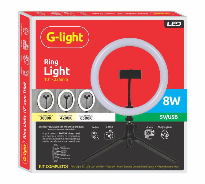 Imagem de Ring Light Led 10 Polegadas 8W - Branca, Amarela, Neutra