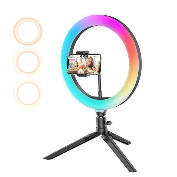 Imagem de Ring Light Led 8 Pol Mj20 Rgb 25W 20Cm Usb Tripé E Suporte