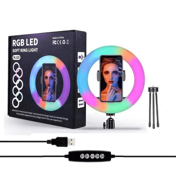 Imagem de Ring Light Led 8 Pol Mj20 Rgb 25W 20Cm Usb Tripé E Suporte