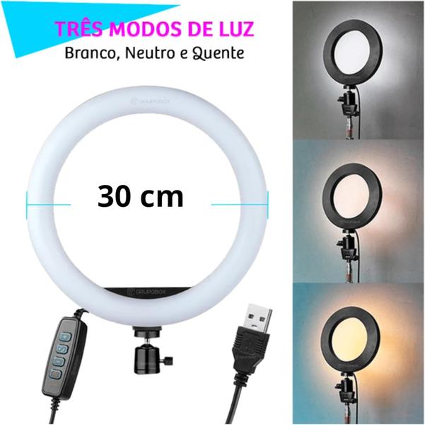 Imagem de Ring Light Led Completo Iluminador Portátil Self 13' Polegadas com Tripé 2.10m