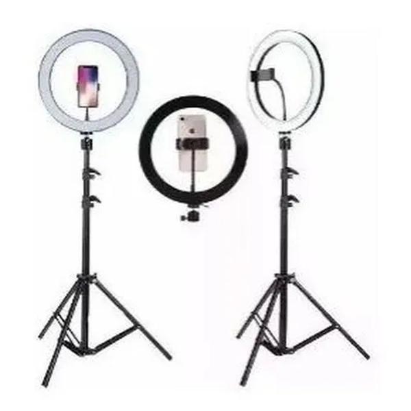 Imagem de Ring Light Led Iluminador 26cm com Tripé 2,1m - Perfeito para Maquiagem e Lives