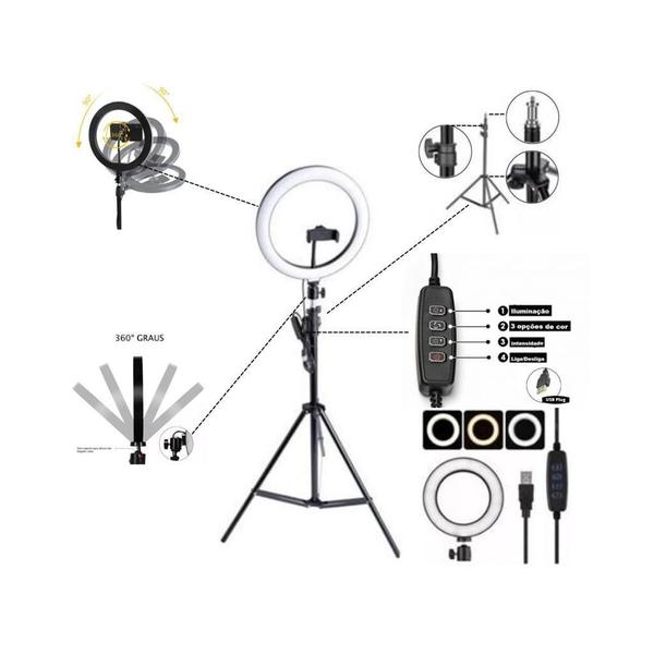 Imagem de Ring Light Led Iluminador 26Cm Completo 2,1M Tripé 210Cm