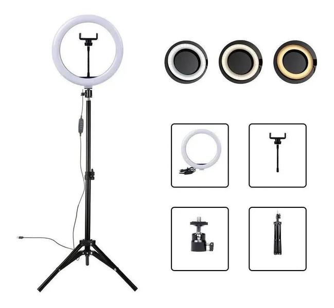 Imagem de Ring Light Led Iluminador 30cm Estúdio Maquiagem Tripé