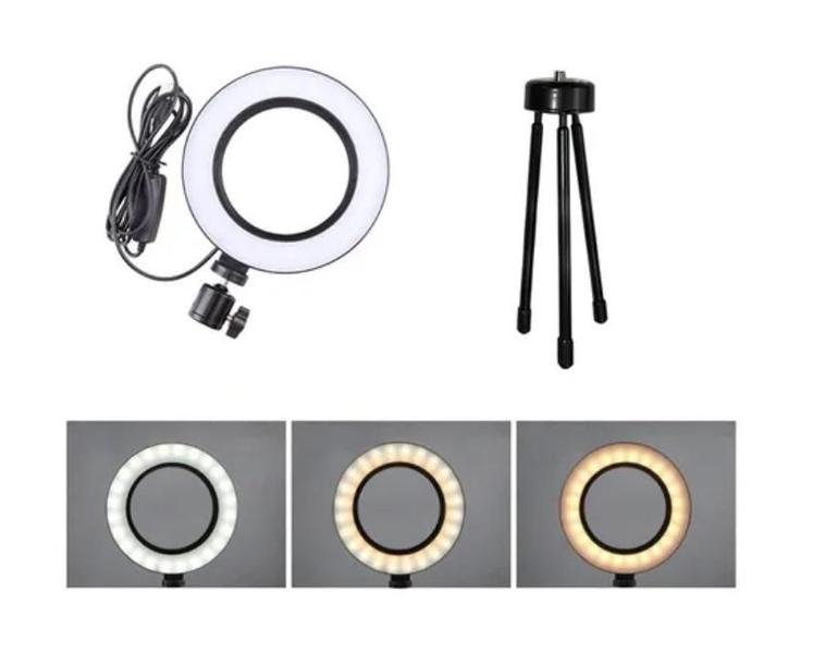 Imagem de Ring Light Led Mesa Iluminador Pequena Tripé 6 Polegada 16Cm