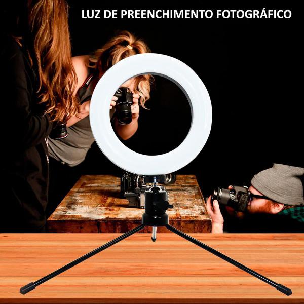 Imagem de Ring Light Led Mesa Iluminador Pequena Tripé 6 Polegada 16Cm