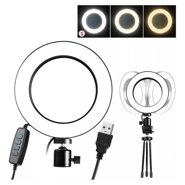 Imagem de Ring Light Led Mesa Iluminador Pequena Tripé 6 Polegada 16Cm