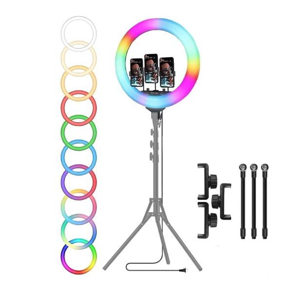 Imagem de Ring Light Led Rgb 45Cm Com Suporte Celular E Tripé 1,60M