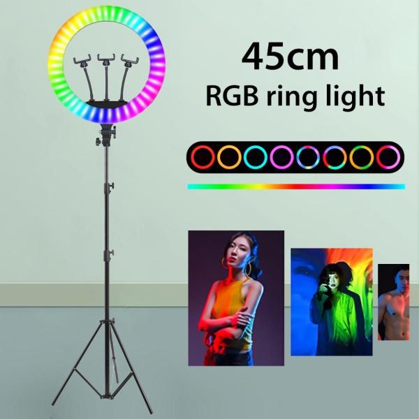 Imagem de Ring Light Led Rgb 45Cm Suporte Para Celular E Tripé 1,90M