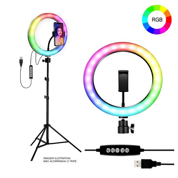 Imagem de Ring Light LED RGB Iluminador 26cm com Suporte para Celular - RL-10" RGB