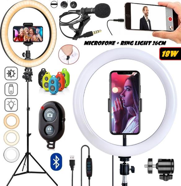 Imagem de Ring Light Luz Anel Led Iluminador 26cm Tripé Selfie Make Tiktok Gravação de Vídeo Blogueira Youtuber Controle Bluetooth