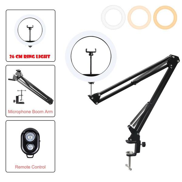 Imagem de Ring Light Luz Led Hing Iluminador 26cm Completo Suporte de Mesa Braço Articulado Maquiagem Youtuber Celular + Bluetooth