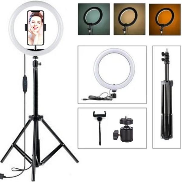 Imagem de Ring Light Luz Led + Tripé 2 Em 1 Suporte Para Webcam Celular Luz Estúdio