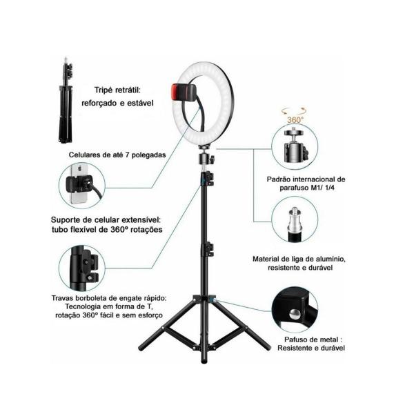 Imagem de Ring Light Luz Rgb Colorida 26Cm 10 Polegadas + Tripé 2.10M