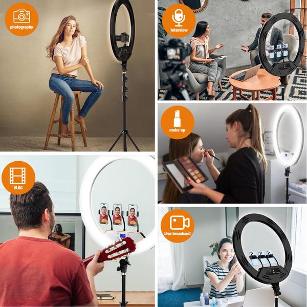 Imagem de Ring Light MACTREM de 22 polegadas com suporte, tripé e display LCD