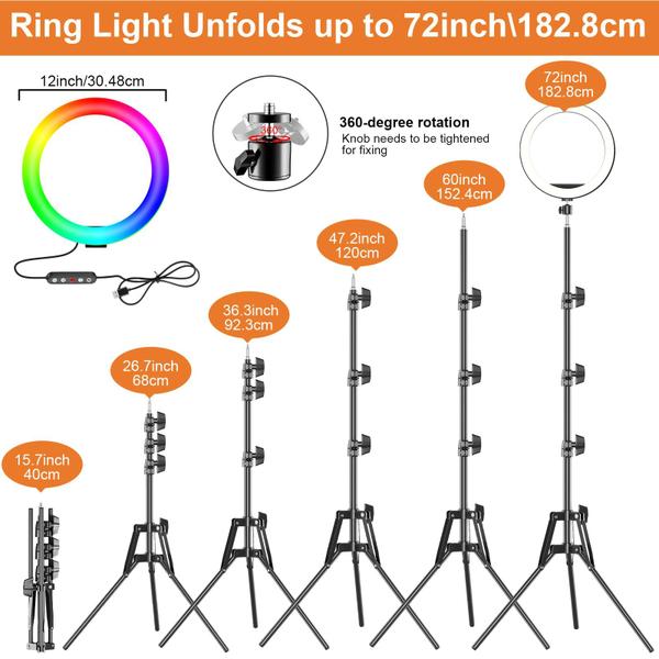 Imagem de Ring Light PEYOU 12 com suporte para tripé e 2 suportes para telefone