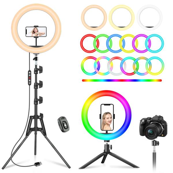 Imagem de Ring Light PEYOU 12 com suporte para tripé e 2 suportes para telefone