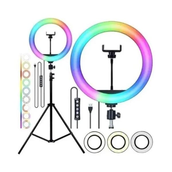 Imagem de Ring Light Rgb Colorida 12 Polegadas Led 30Cm + Tripé 2M