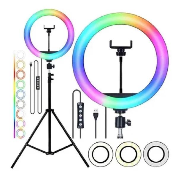 Imagem de Ring Light Rgb Colorido 10 Polegadas 26Cm Com Tripe 2 Metros