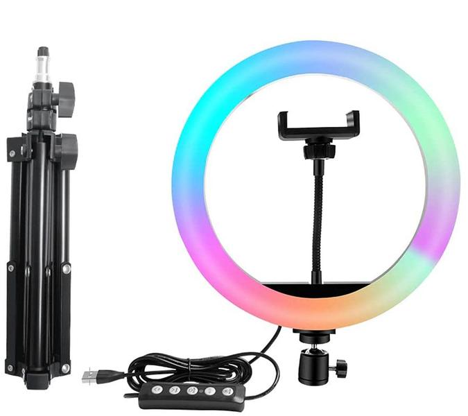 Imagem de Ring Light rgb Colorido 26cm Universal + Tripé 2,10m