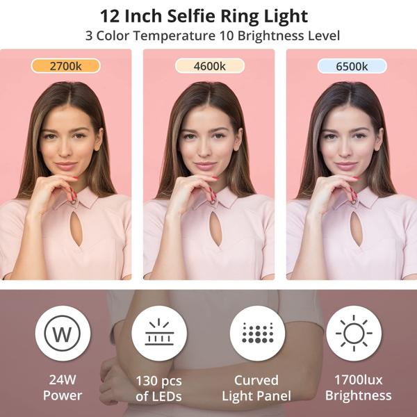 Imagem de Ring Light SuperDesk de 12 polegadas com suporte e suporte para telefone 2700-6500K