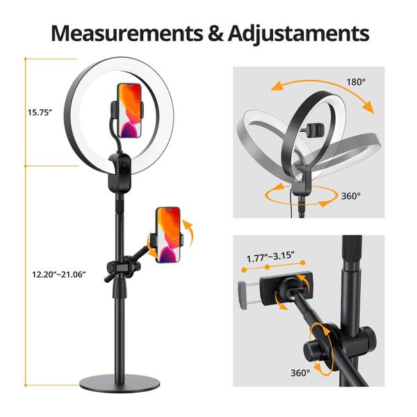 Imagem de Ring Light SuperDesk de 12 polegadas com suporte e suporte para telefone 2700-6500K