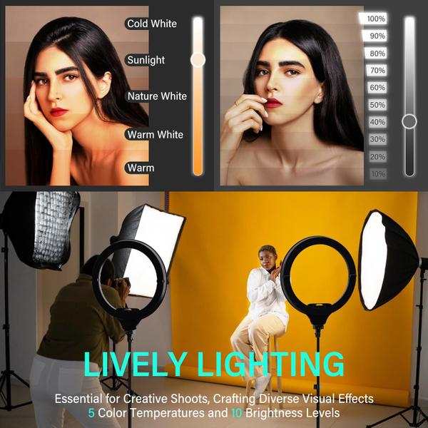 Imagem de Ring Light UbeeSize 14" dobrável com suporte de tripé de 62" para iPhone