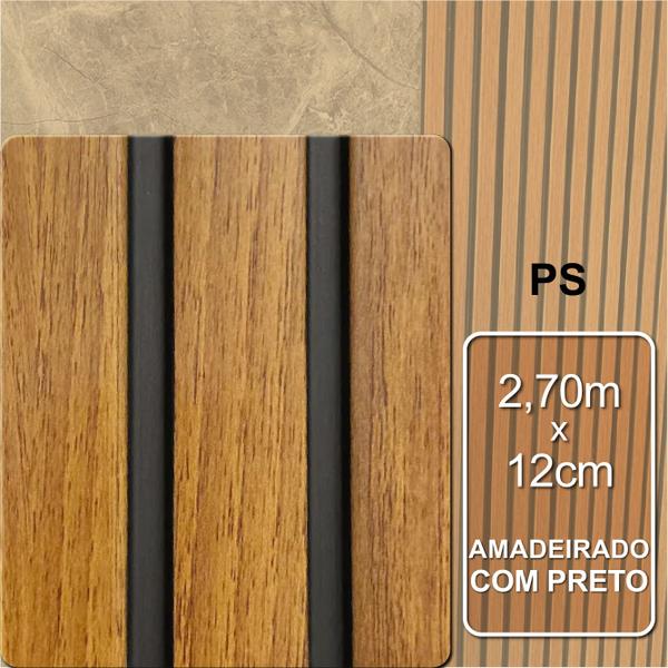 Imagem de Ripado Interno de Poliestireno  Amadeirado com Preto  2,70m x 12cm  1cm espessura