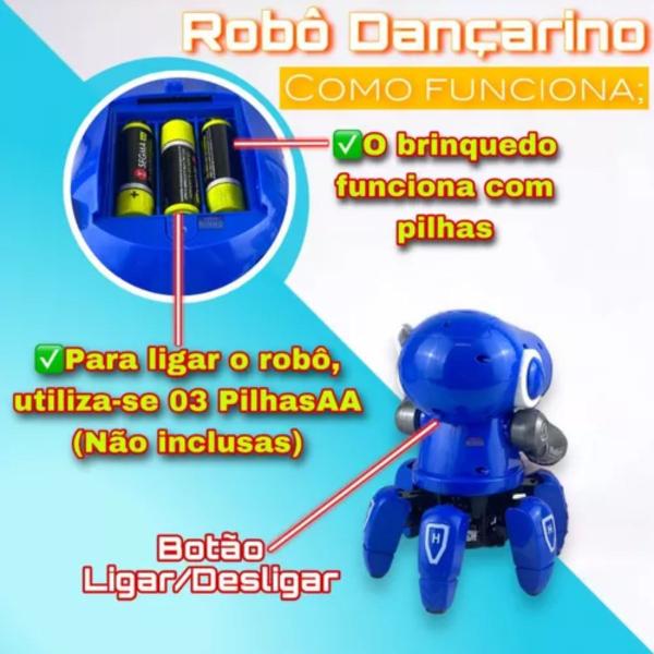 Robô Aranha Azul - Dança Brinquedo com Som e Luz - Presente - King Imagem de Robô Aranha Azul - Dança Brinquedo com Som e Luz - Presente