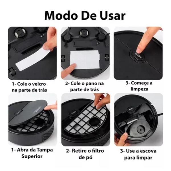 Imagem de Robô Aspirador 2 Em 1 Aspira E Passa Pano Recarregável Usb