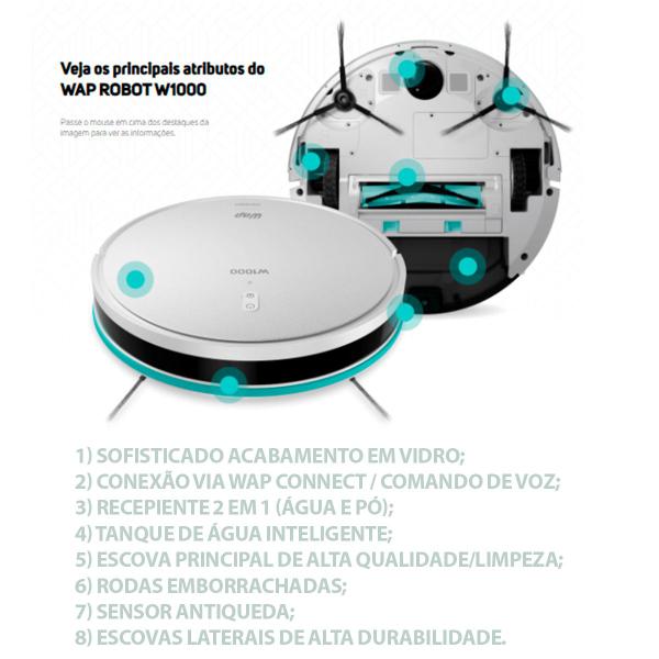 Imagem de Robô Aspirador Com Mapeamento Wap Robot W1000 Alexa Google Filtro Hepa WiFi C/ Sensor Obstáculos