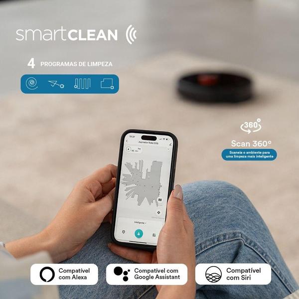 Imagem de Robô Aspirador de Pó Inteligente EOS Smart Self Clean Laser Map com Controle por Alexa e Google EAR03 220V