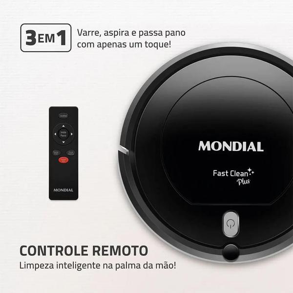 Imagem de Robô Aspirador de Pó RB-03 Mondial 3 em 1 Fast Clean Plus Preto Bivolt