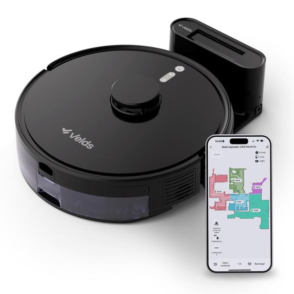 Robô Aspirador de Pó Velds 3 em 1 Varre Aspira e Passa Pano com Mapeamento via App, Sensor Antiqueda e Limpeza Multisuperfície, Bivolt
