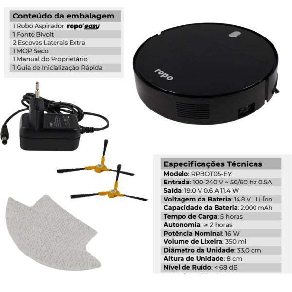 Imagem de Robô Aspirador E Passa Pano Easy Preto Bivolt - Ropo