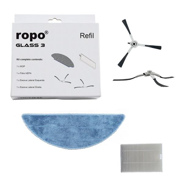 Imagem de Robô Aspirador ropo Glass 3 Preto Esteriliza Varre Aspira Passa Pano Mapeamento Giroscópio Inteligente + Kit Refil