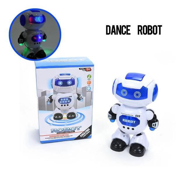 Imagem de Robô brinquedo dançante com luz colorida e música.