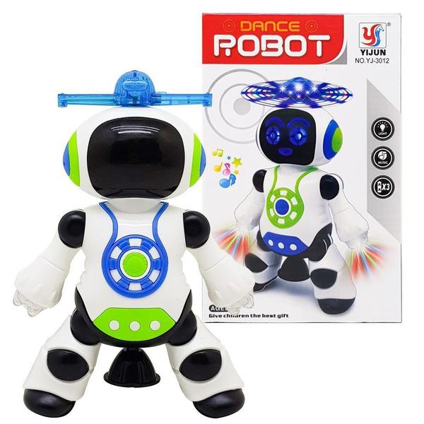 Imagem de Robô Dançante Vira 360 Com Helice Sons e Luzes Led Brinquedo Infantil Interativo Envio Imediato