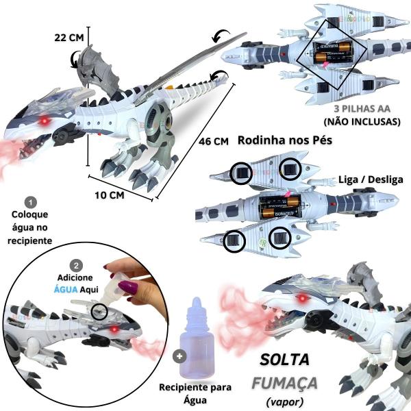 Imagem de Robo Dinossauro Dragão Solta Fumaça Anda Emite Som E Luz