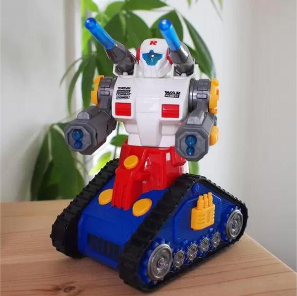 Imagem de Robô Guerreiro Tanque Brinquedo Som Luz Gira 360 Robo Combate