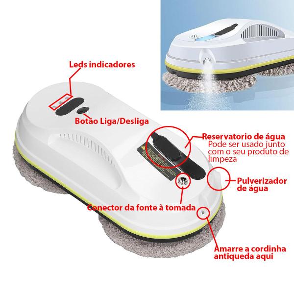 Imagem de Robo Inteligente Limpeza Controle Reservatorio Limpa Vidro Janela Vidraça Espelho Azulejo Box 90W Resistente Antiqueda Casa Predio Loja