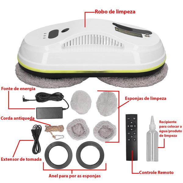 Imagem de Robo Limpador Controle Reservatorio Limpa Vidro Janela Espelho Box Vidraça Vitrine Azulejo Antiqueda 90w Resistente Casa Loja Predio