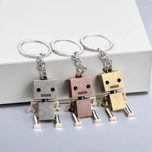 Imagem de Robô móvel criativo Keychain, pingente bonito dos desenhos animados, corrente retro, simples, 1pc