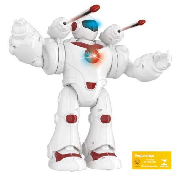 Imagem de Robo Yobi com Luz e Som DM Toys Anda e Lanca Missil Brinquedo Infantil Recreativo Detalhes Vermelhos