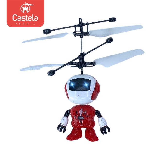 Imagem de Robozinho Vermelho Brinquedo Voador Sensor De Mão Luz Robô Voa Castela