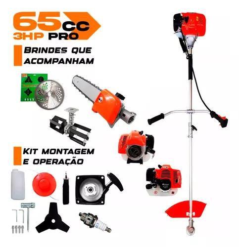 Imagem de Roçadeira Á Gasolina 65cc 3hp Enxada + Motopoda + Disco 80d